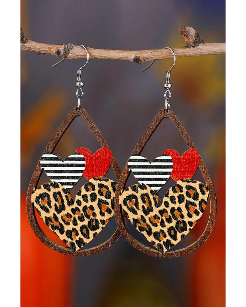 Azura Exchange Wooden Heart Shape Hollowed Valentines Day Earrings
