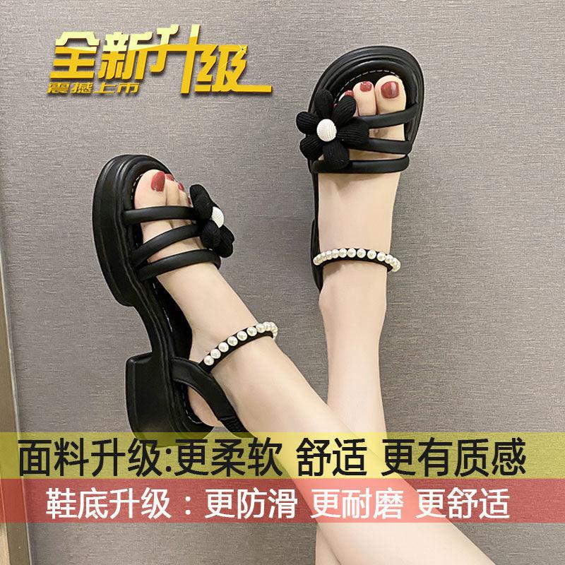 Босоножки в стиле феи, женская юбка, новинка лета 2025, толстый каблук, платформа, цветок, пляжная обувь, интернет-знаменитость, римские сандалии, тренд