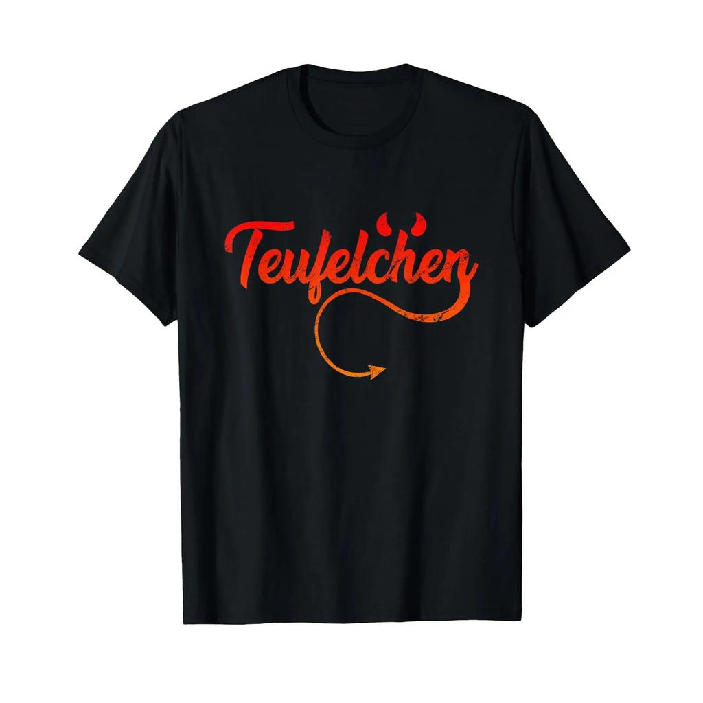 T Shirt With Gerunisex Text Teufel Oder Engel Teufelchen Vintage Washed Soft Versatile Homme Fashion Graphic Streetwear Stylish