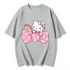 2026 New Arrival Kawaii Hello Kitty Pink Big Bow Bear Print Couple T Shirts Casual Family Matching Outfits Parentchild Tees Y2k