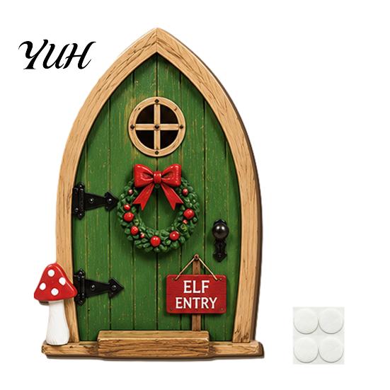 Christmas Wall Decorations Fairy Door Decoration, Solid Wood with Adhesive Backing Design, Rustic Crafts Miniature Tiny for Tree Trunks And