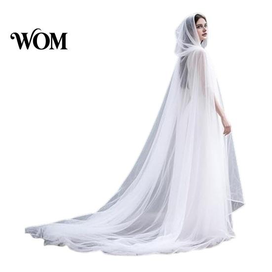 Halloween Cloak Hooded Mesh for Adults, 2 Layer Sheer Tulle Cape, Layered Cosplay Gothic Witch Queen Costume Renaissance Accessories Bride