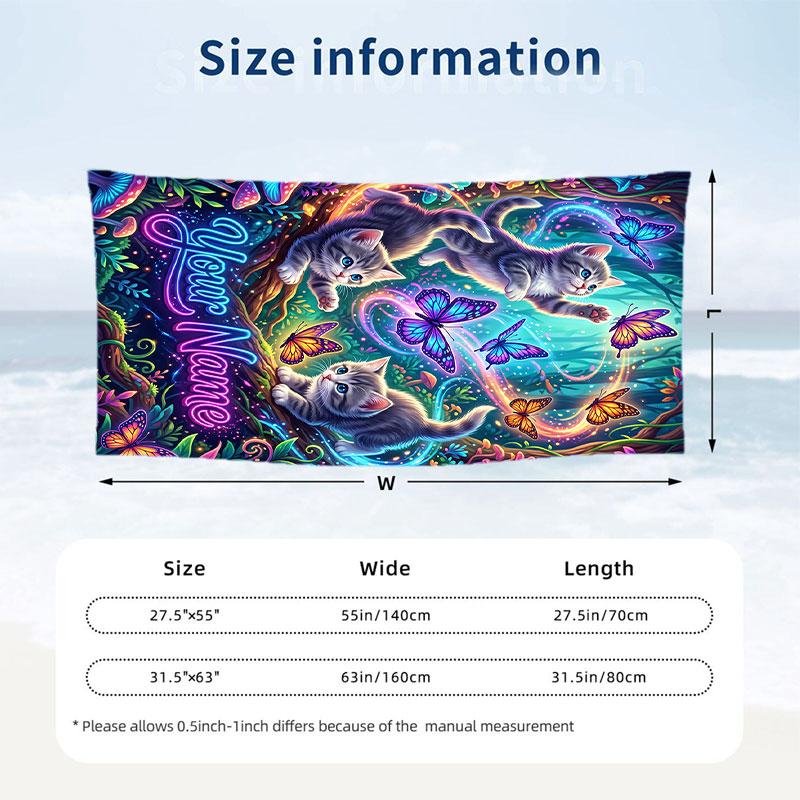 Butterfly Theme Beach Towel Personalized Custom Name & Text Soft Quick Dry Beach Towel for Swimming Travel