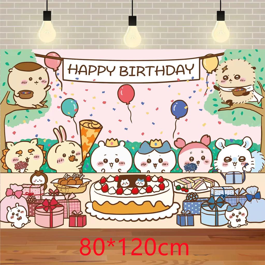 Chiikawa kawaii Happy Birthday Party Decorations Cute plate Banner Cake Topper Flag Balloons Disposable tableware Decorations