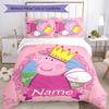 3pcs Custom Name Cartoon Peppa Pig Bedding Set Duvet Cover Closure Includes 1 Duvet Cover & 2 Pillowcases for All Seasons Bedroom Decor