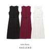 Kaslead New Women Clothes Western Style Fashion Simple Slim Fit Single Breasted Sleeveless Dress