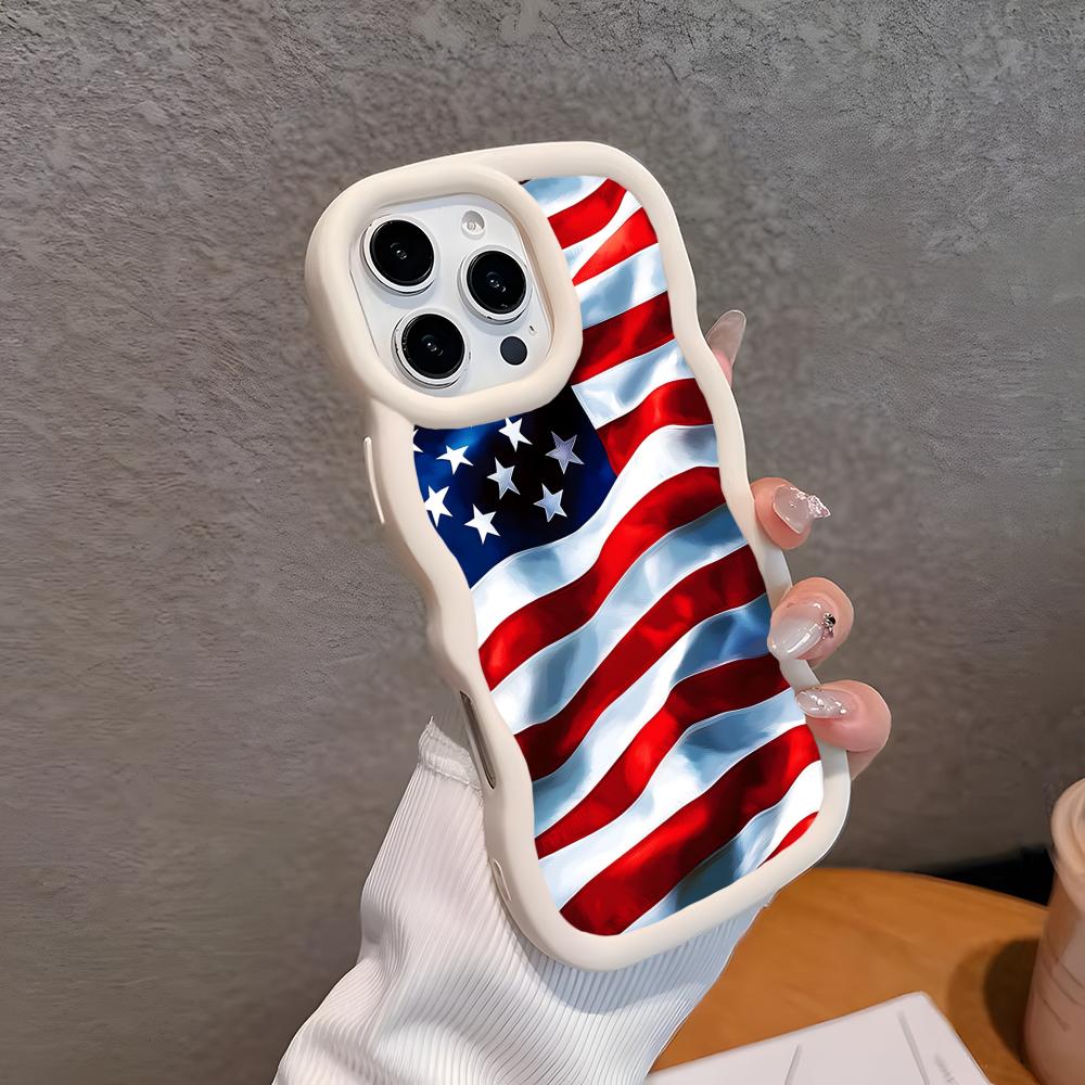 США Флаг Америки Волнистый Край ТПУ Чехол для Мобильного Телефона для iPhone 17 16 15 14 13 12 11 Air Pro Max Plus Цветной Чехол