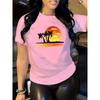 Polyester 100%  Holiday T-shirt Featuring Round-neck Short-sleeved Women's Tops with European and American Summer