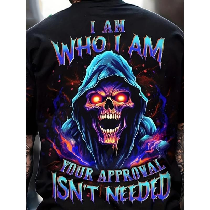 1pc Men's Sports Daily Cotton Breathable T-shirt 180g Halloween Day of the Dead Theme Fun Printed T-shirt Top Men's T-shirt Comfortable Skin friendly