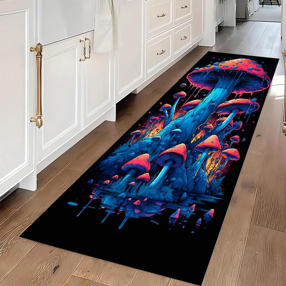 Vintage Mushroom Pattern Runner Rug Enchanted Forest Kitchen Carpet Soft Non-Slip Mat Boho Home Decor for Entryway Living Room