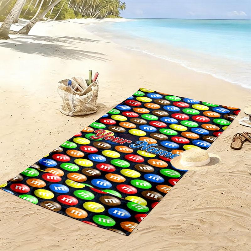 M&M's Custom Name Print Beach Towel, Large Soft Quick Dry Towel for Beach Camping Swimming