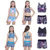 Girls Two Pieces Swimsuit Sleeveless Crisscross Back Printed Top with Boyshorts Bottoms