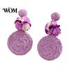 Lightweight Ear Accessories 1 Pair Raffia Flower Earrings for Women, Handmade Boho Rattan Soft Color Travel Round Drop Dangle Earrings, Woven
