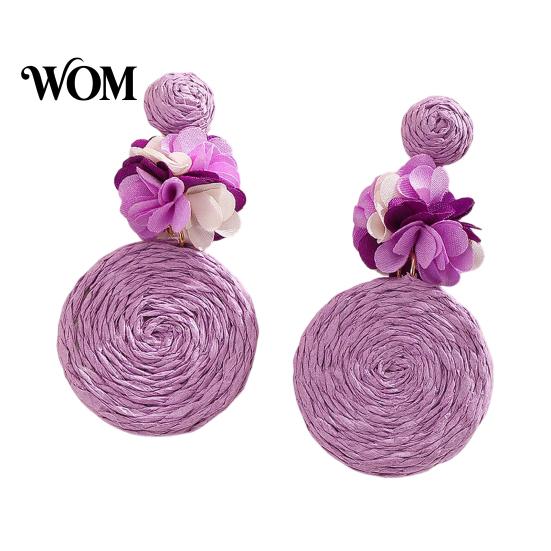 Lightweight Ear Accessories 1 Pair Raffia Flower Earrings for Women, Handmade Boho Rattan Soft Color Travel Round Drop Dangle Earrings, Woven