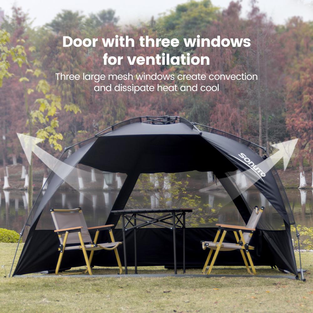 Sonuto Outdoor 3-4P One-Touch Camping Tent Quick-Automatic Opening Beach Fishing Tent Family Travel Picnic Park Anti-UV Shadow