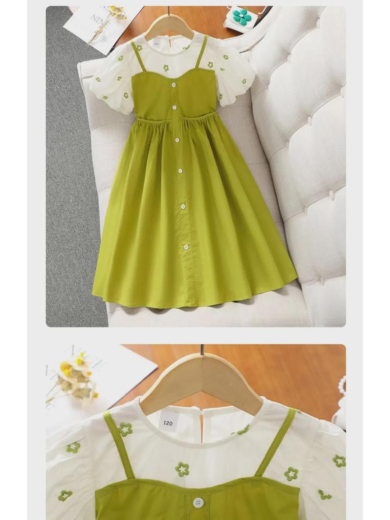 Летнее черное платье принцессы в стиле вестерн для девочек: Новый образ из двух частей в корейском стиле.