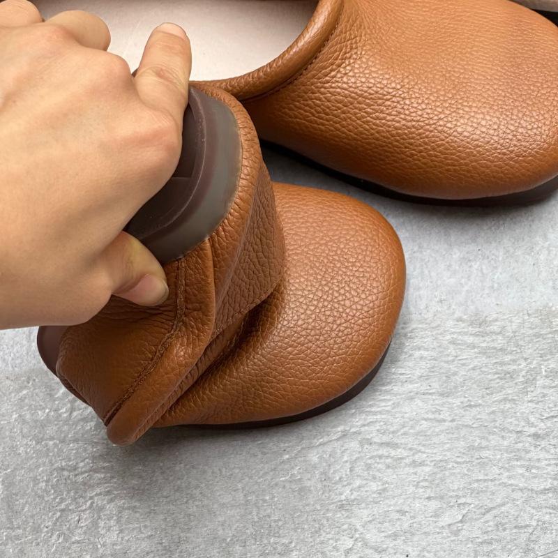 Johnature Vintage Handmade Genuine Leather Flats Shoes Comfortable Soft Sole Solid Color Slip-on Shoes