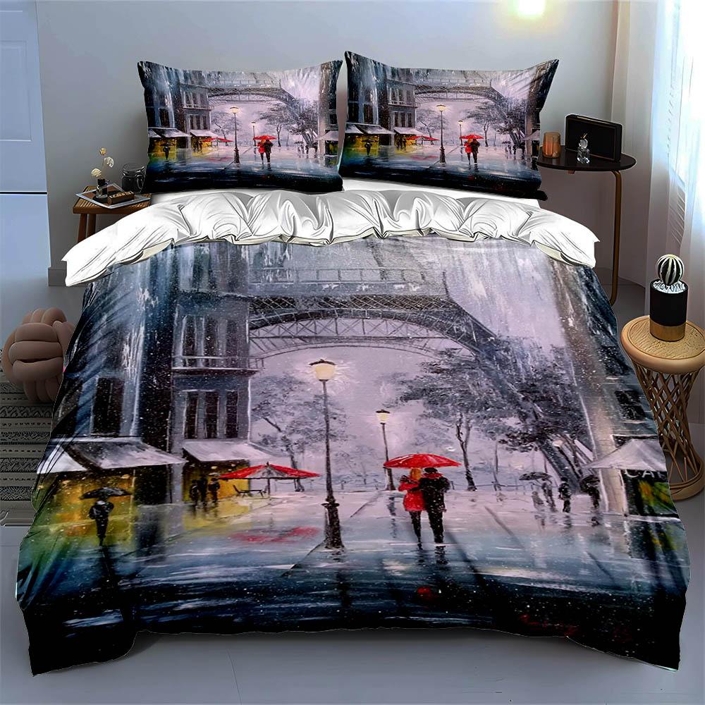 Romantic rainy street Bedding Duvet cover sets Duvet covers Pillowcases gifts (1 * Duvet Cover 2 * Pillowcases, without duvet insert)