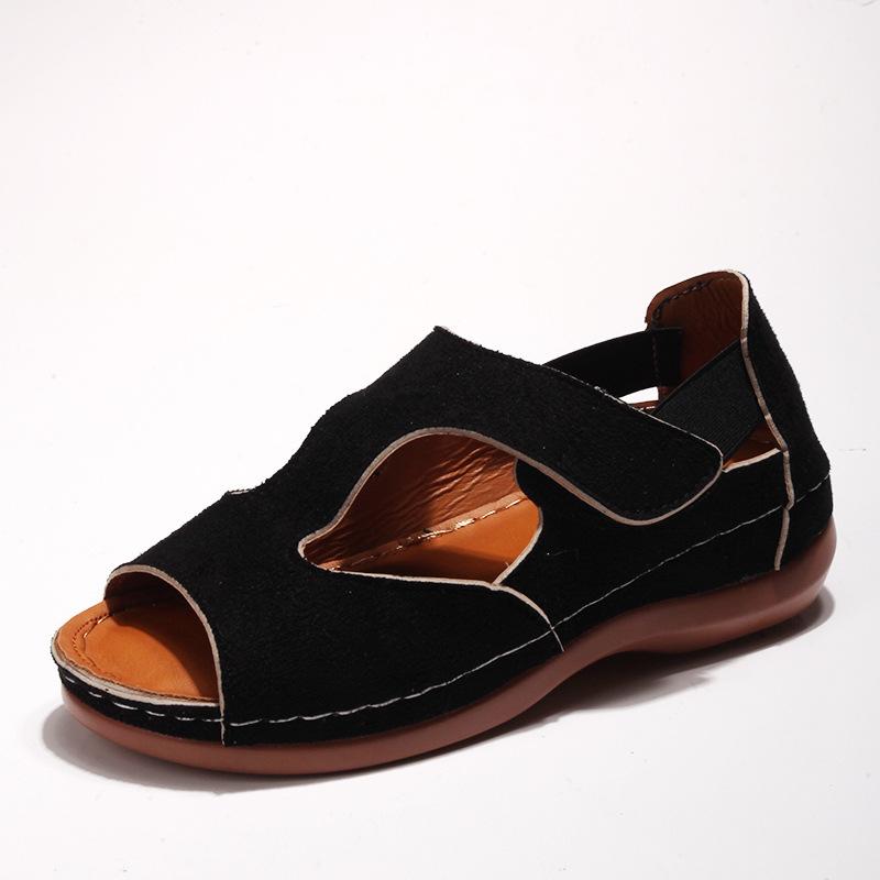 Летние сандалии, женская обувь, сандалии на плоской танкетке «рыбий рот», повседневные сандалии на липучке с открытым носком