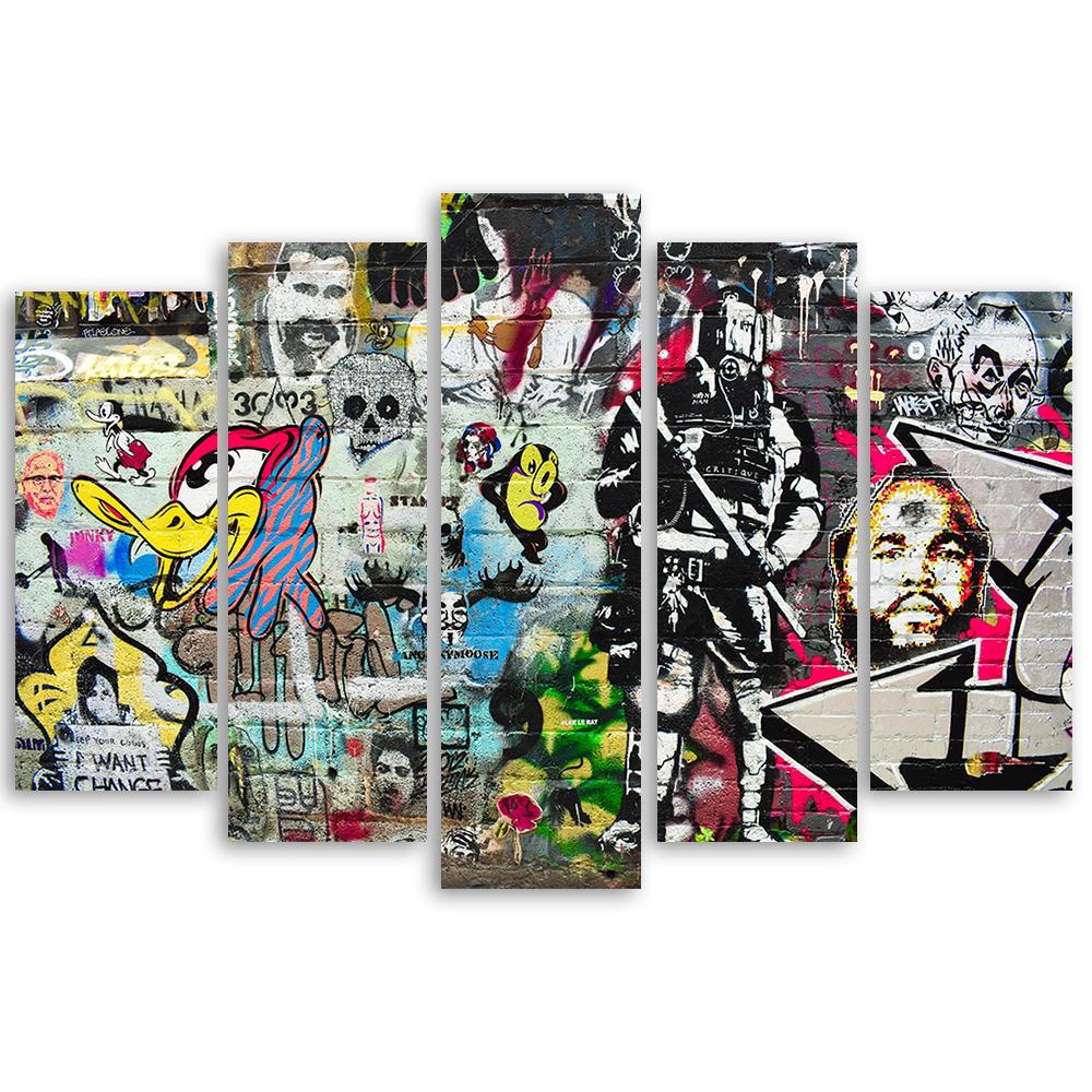Five piece picture canvas print Graffiti street art