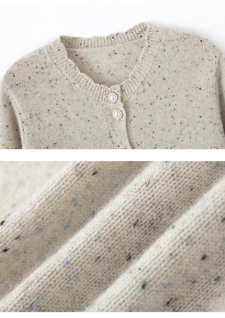 Women's Sweet Style Dot Yarn Round Neck Cashmere Cardigan with Lace Trim