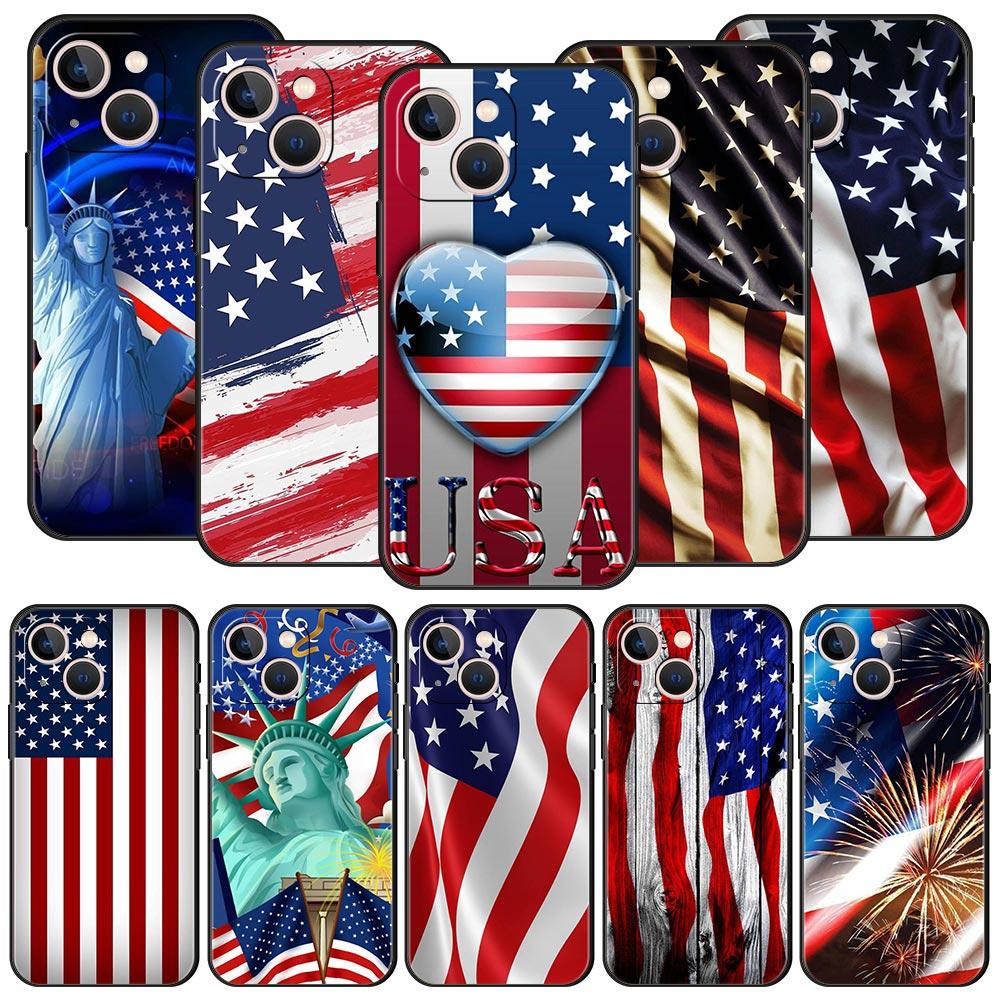 Американский флаг США Чехол для телефона iPhone 17 16 15 Pro Max 11 12 13 14 7 8 Plus SE 2020 X XR XS Мягкий Черный