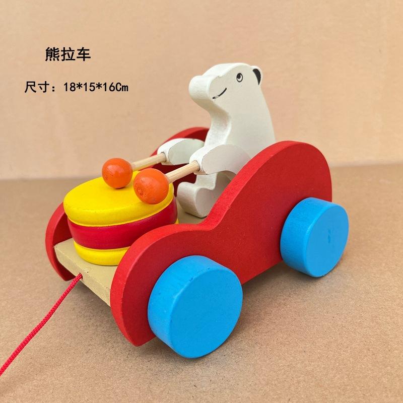 Baby Drag Toddler Toy Wooden Cartoon Animal Pull Cart Children'S Early Education Puzzle Rabbit Bear Pull Cart