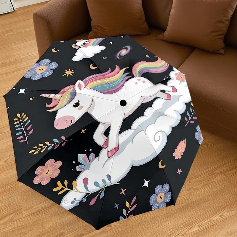 1PC Unicorn Clouds Umbrella-8-Rib Reinforced Portable Folding Travel Suitable for All Seasons Outdoor Daily Use -J0366