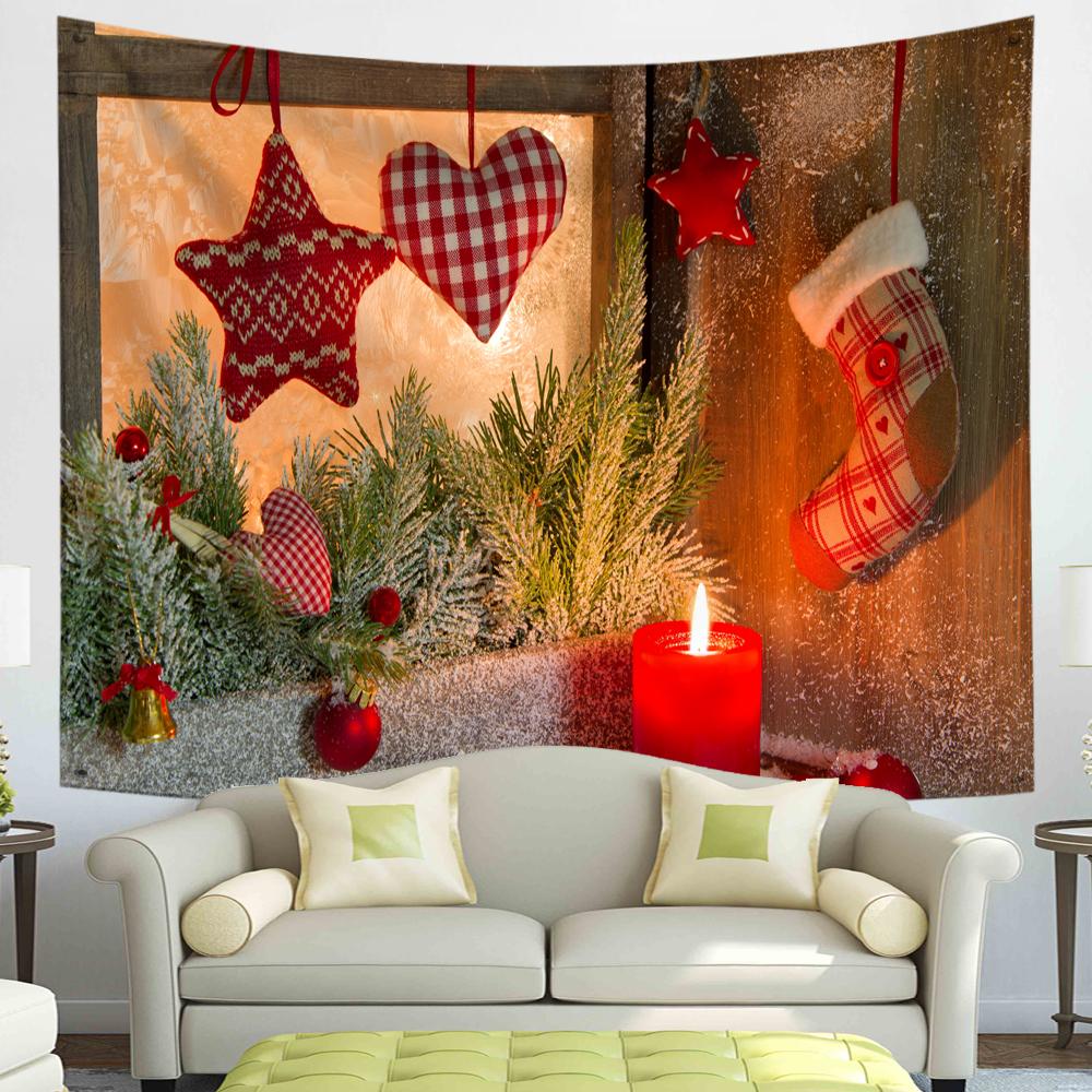 С Рождеством Гобелен Снежинки Санта-Клаус Зимняя ночь Рождественская елка Настенный камин Подарок Новогодние украшения для дома