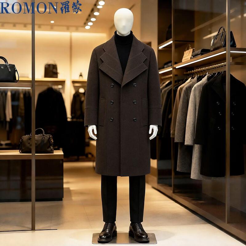 ROMON Men's Korean Style Double-Breasted Wool Blend Overcoat