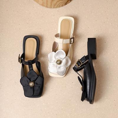 Женские сабо с Т-образным ремешком и пряжкой, квадратный закрытый носок, шлепанцы на массивном каблуке для женщин, босоножки на блочном каблуке, без шнуровки, нарядная обувь, летние повседневные лоферы с открытой спиной