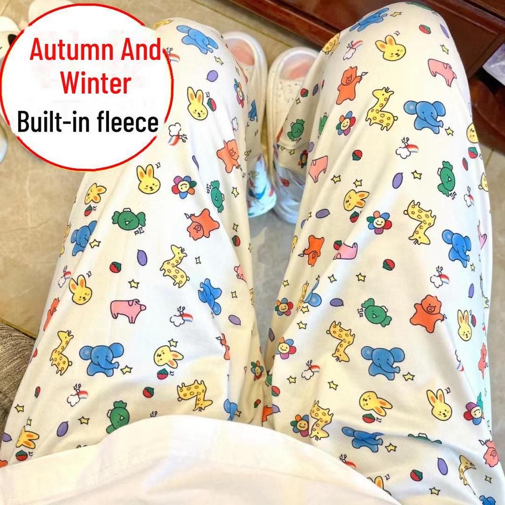 Женская теплая флисовая пижама прямого покроя: Осенне-зимние повседневные брюки для прогулок и ношения на открытом воздухе