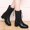 2024 Winter New Velvet Warm Martin Boots Women's Thick Heel Medium Heel Short Boots Medium Tube Fashion Leather Boots Snow Boots