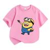 Kids Boys Girls 100% Cotton O-neck Short Sleeve T-Shirt, Cute Cartoon Yellow Minion Character Print Casual Soft Breathable Summer Daily Tee Tops for C