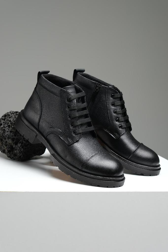 Men's Fashion Genuine Leather Flat Heeled Booties Gerino Zipper Detailed Polar Boots Shoes