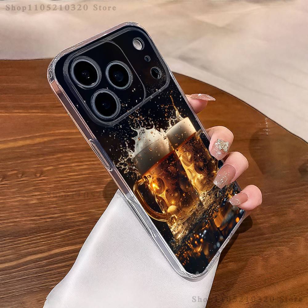 Чехол для телефона с рисунком 'Пивное искусство' для iPhone 17,16,15,14,13,12,11 Pro,Max,Plus,X,XS,XR,SE4,E Mini Прозрачный мягкий чехол