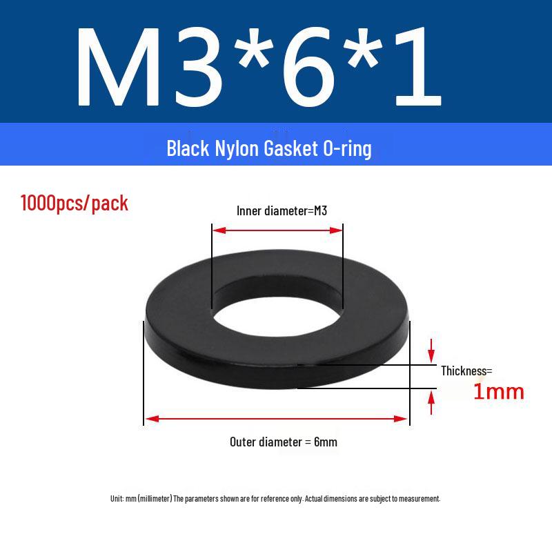 Black Nylon Plastic Flat Washer Ring M2-M20