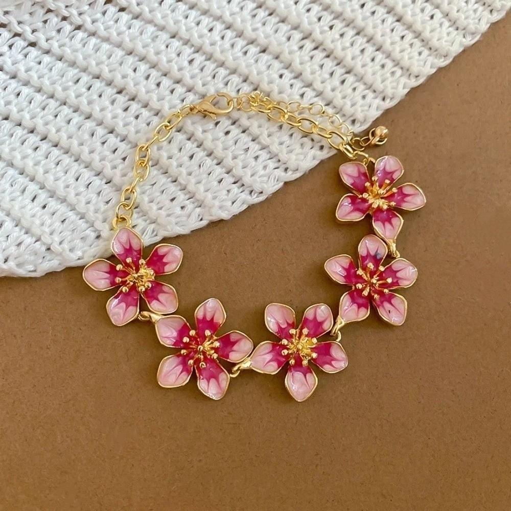 Floral Jewelry Five-leaf Flower Bracelet Pink Dripping Hand Chain Birthday