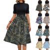 Women's Fashion Casual Belt Short Sleeve Round Neck Floral Elegant Temperament Dress
