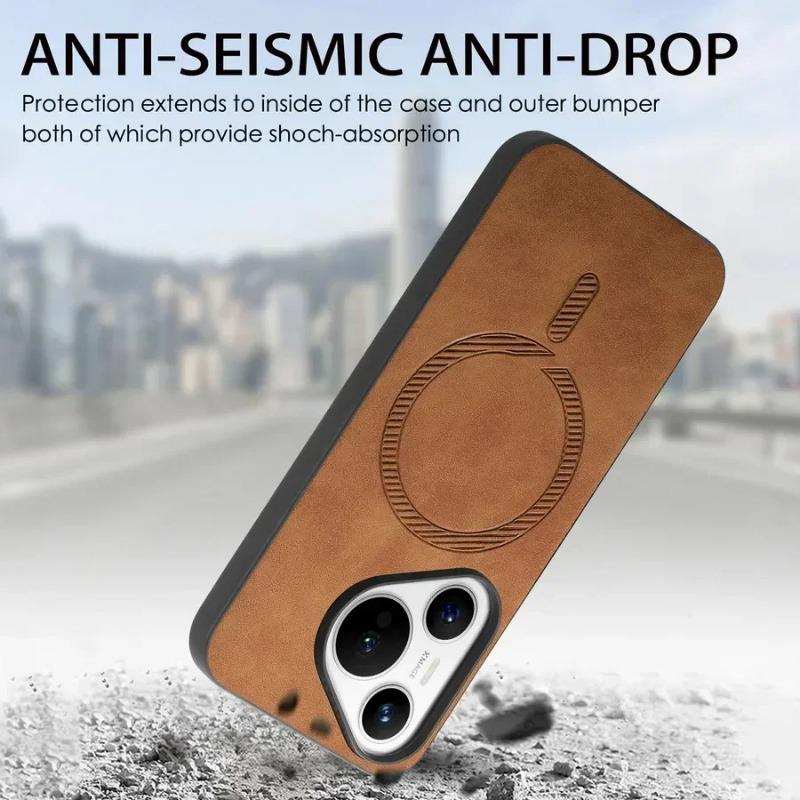 Для Pura 70 Ultra 70pro Plus Роскошный деловой кожаный чехол для беспроводной зарядки Magsafe Magnetic Huawei Pura 70 Pro+ Защитный бампер