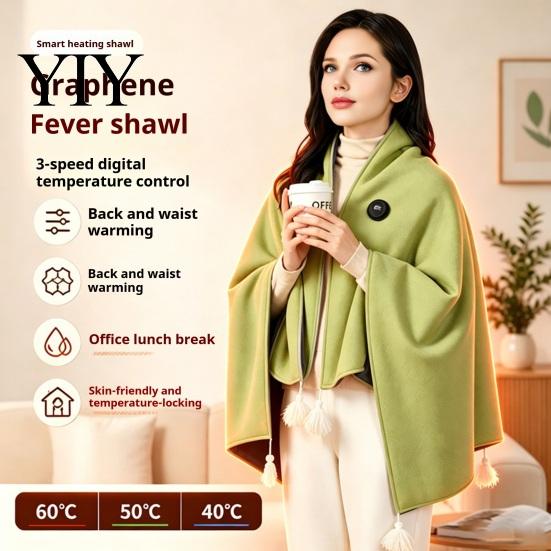 Cordless Electric Blanket USB Heated Shawl, Wearable with 3-Level Adjustable Temperature And Indoor Warming Cape Front Zipper, Hands-Free Warm Poncho