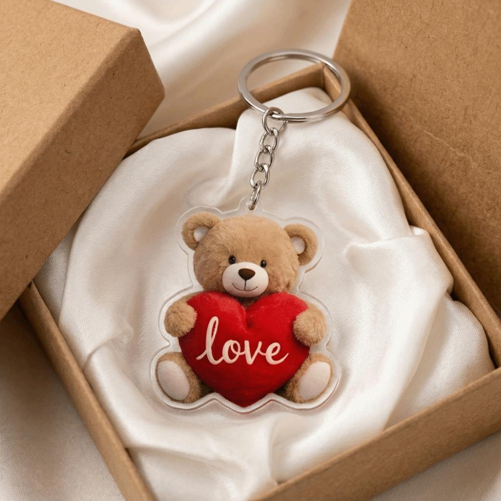 Mini Bear Heart Pendant Cute Little Bear Keychain Creative Bear Hanging Ornament Bag Key Decor