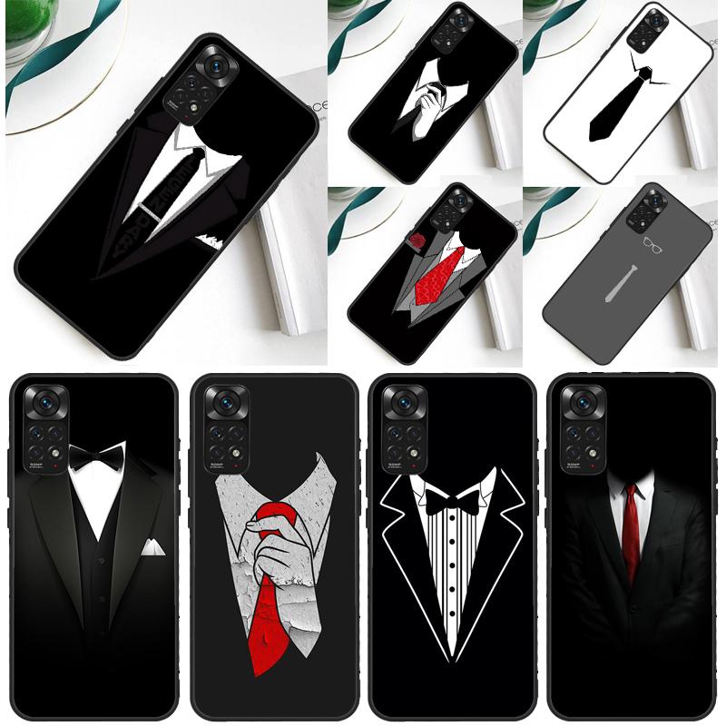 Suit and Tie Case For Xiaomi Redmi Note 13 Pro 14 12 9 10 11 Pro 10S 11S 12S Redmi 14C 13C 10C 12C Cover