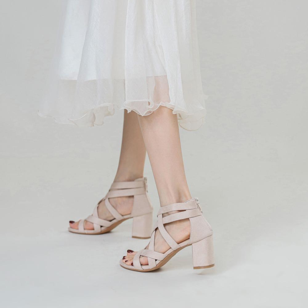 Босоножки Женские Мода 2025 Новые Универсальные Толстый Каблук Римский Стиль Высокие Каблуки Женские Босоножки Задняя Молния Летняя Женская Обувь