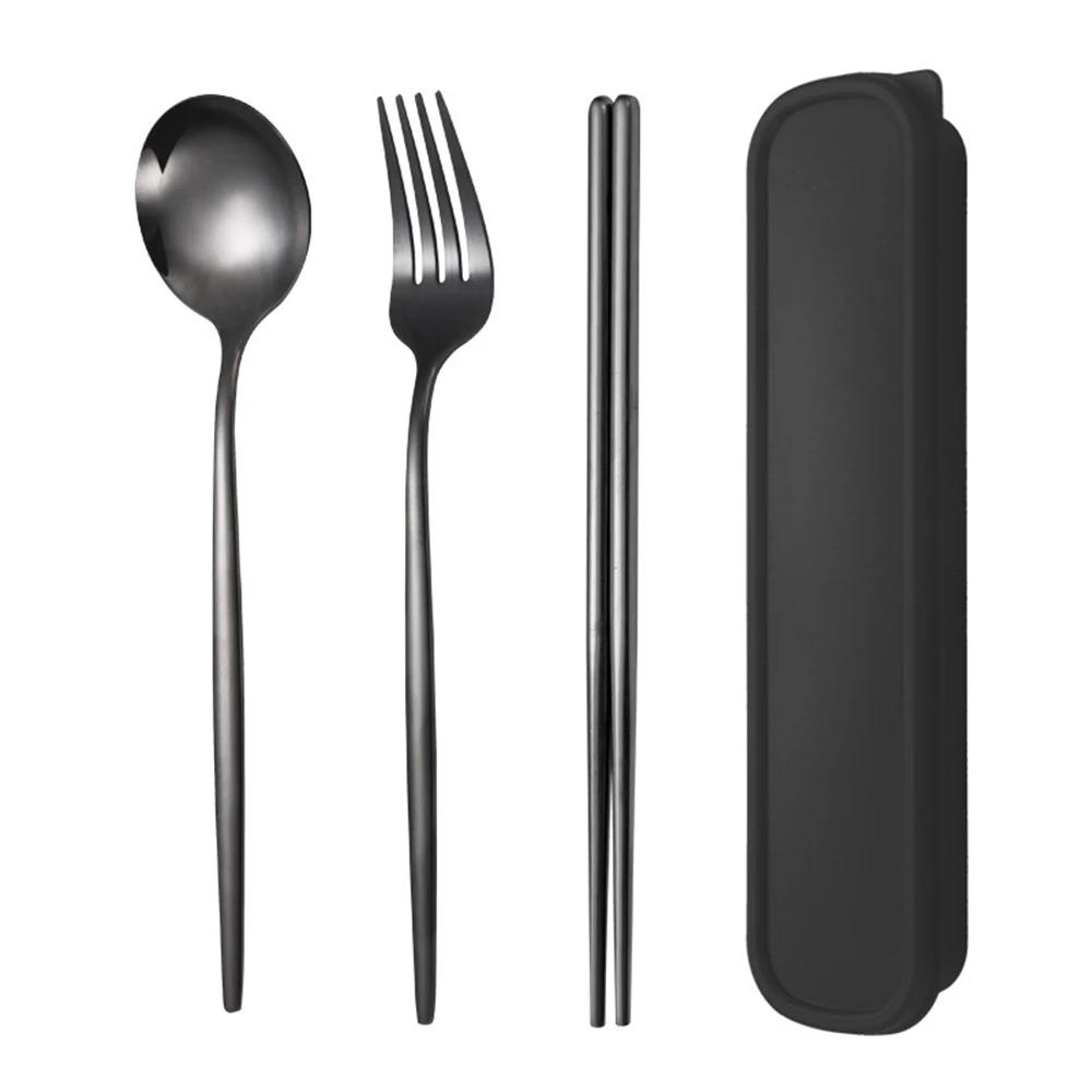 4 шт. Золотой портативный набор столовых приборов с коробкой ложка вилка палочки для еды набор из нержавеющей стали обеденная посуда кухонные принадлежности