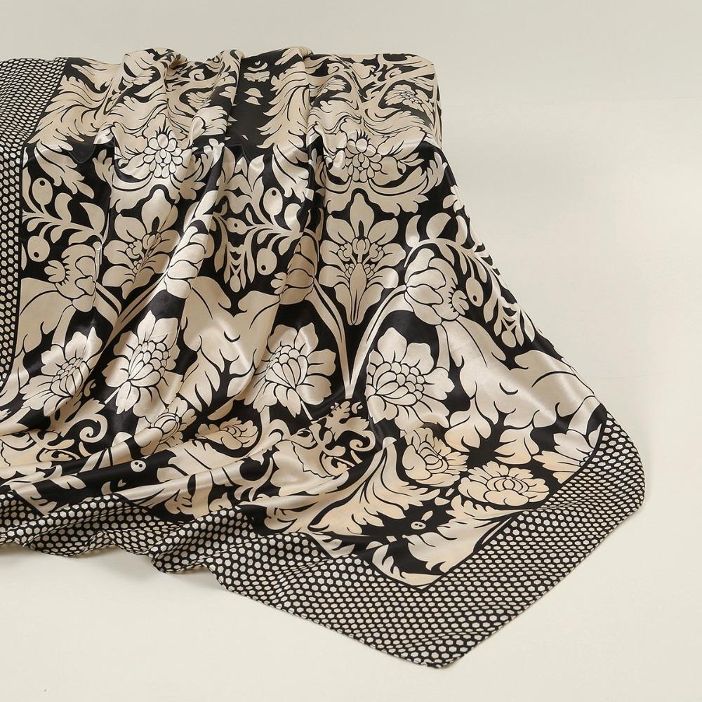 Printed Large Hair Bandana Satin Silk Female Shawl Wrap Fashion Women Head Scarf
