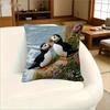 Cute Puffin Faux Embroidery Style Throw Pillow Cover Seaside Puffins & Flowers Decorative Pillow Case For Home Decor
