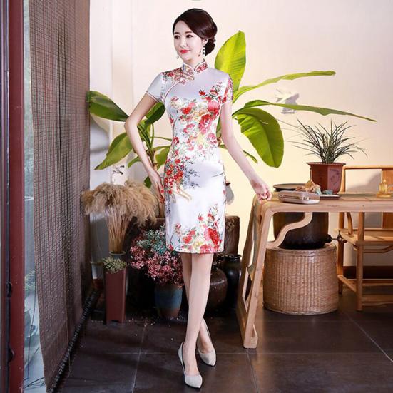 Летний Cheongsam с пряжками на бедрах, длиной до колена, в китайском стиле, летняя тонкая женская одежда Qipao