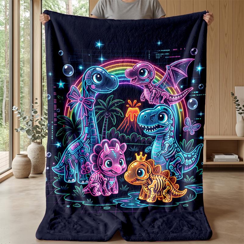 Neon Dinosaur Artwork Theme blanket Lightweight Warm Flannel Blanket Decorative Throw Blanket for Home Decoration