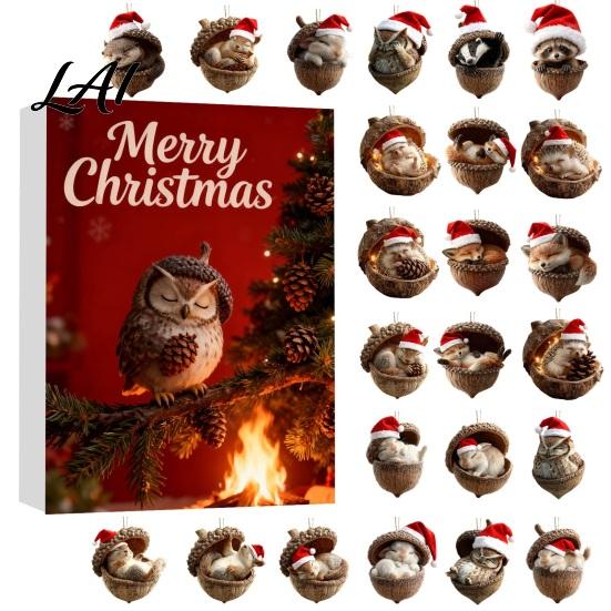 Christmas Party Supplies Advent Calendar 24 Days of 2D Acrylic Forest Animal Acorn Seasonal Home Ornament Ornaments for Kids Holiday Countdown
